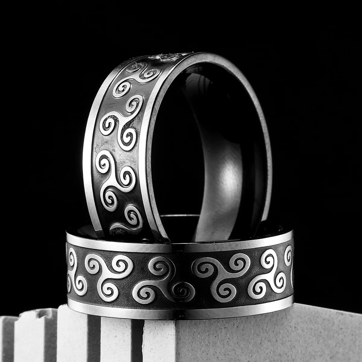 Викинг с кельтским узлом Ретро Черные мужские кольца из нержавеющей стали Панк