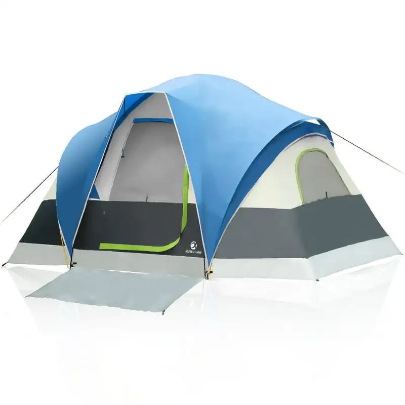 

6 Person Camping Tent 12' x 10' Easy Set Up Dome Tent for Camping and Hiking, Blue