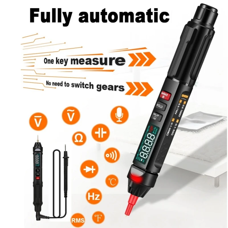 

TOOLTOP 6000 Counts Pen Type Digital Multimeter True RMS Voltage Test Pen Phase Sequences Meter 3 In 1 Auto Test Voltmeter