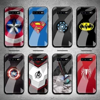 marvel superhero logo phone case tempered glass for samsung s20 plus s7 s8 s9 s10 note 8 9 10 plus
