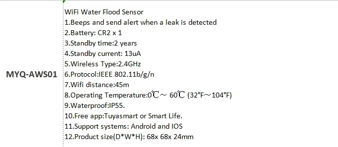Tuya Leaking Water Flood Sensor WiFi Smart Leak Detector enlarge