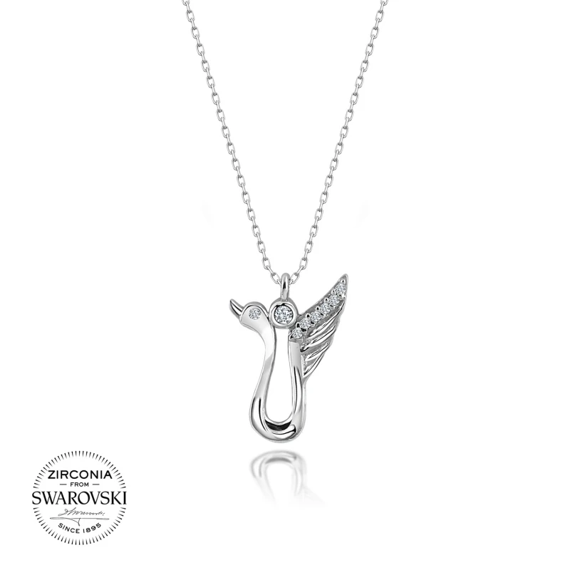 Серебряное ожерелье в виде лебедя с фианитом Swarovski | Украшения и аксессуары