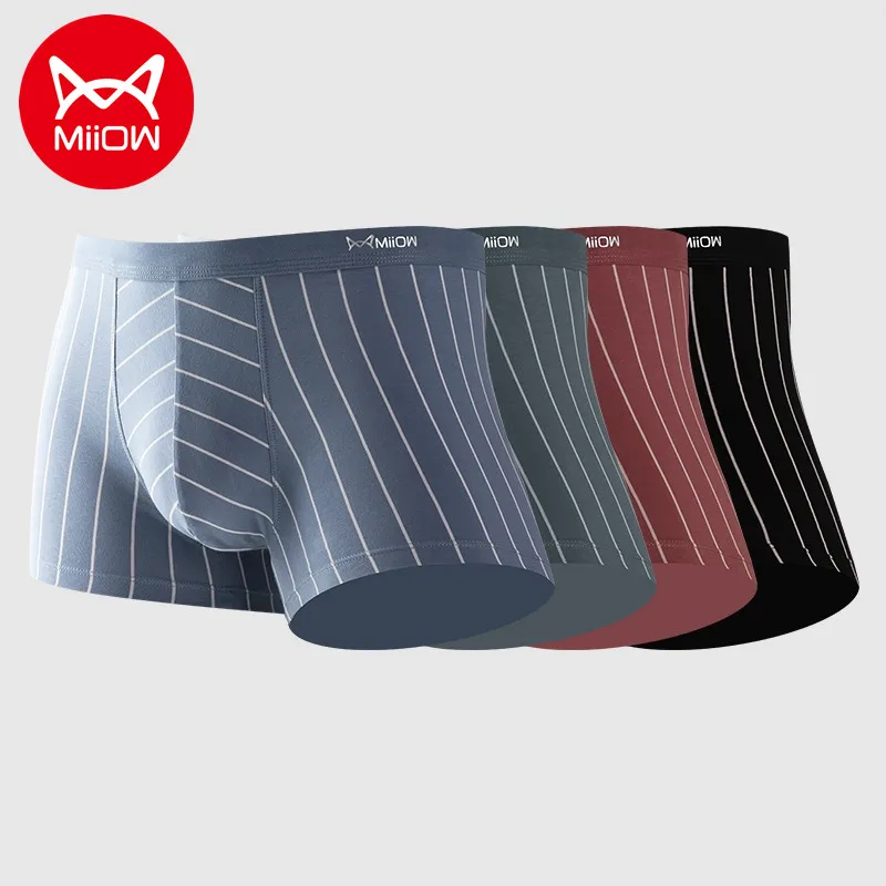 

MiiOW 3pcs Striped Organic Cotton Man Boxer Shorts AAA Antibacterial Boxershorts Soft Breather Men Underwear Men's Panties New