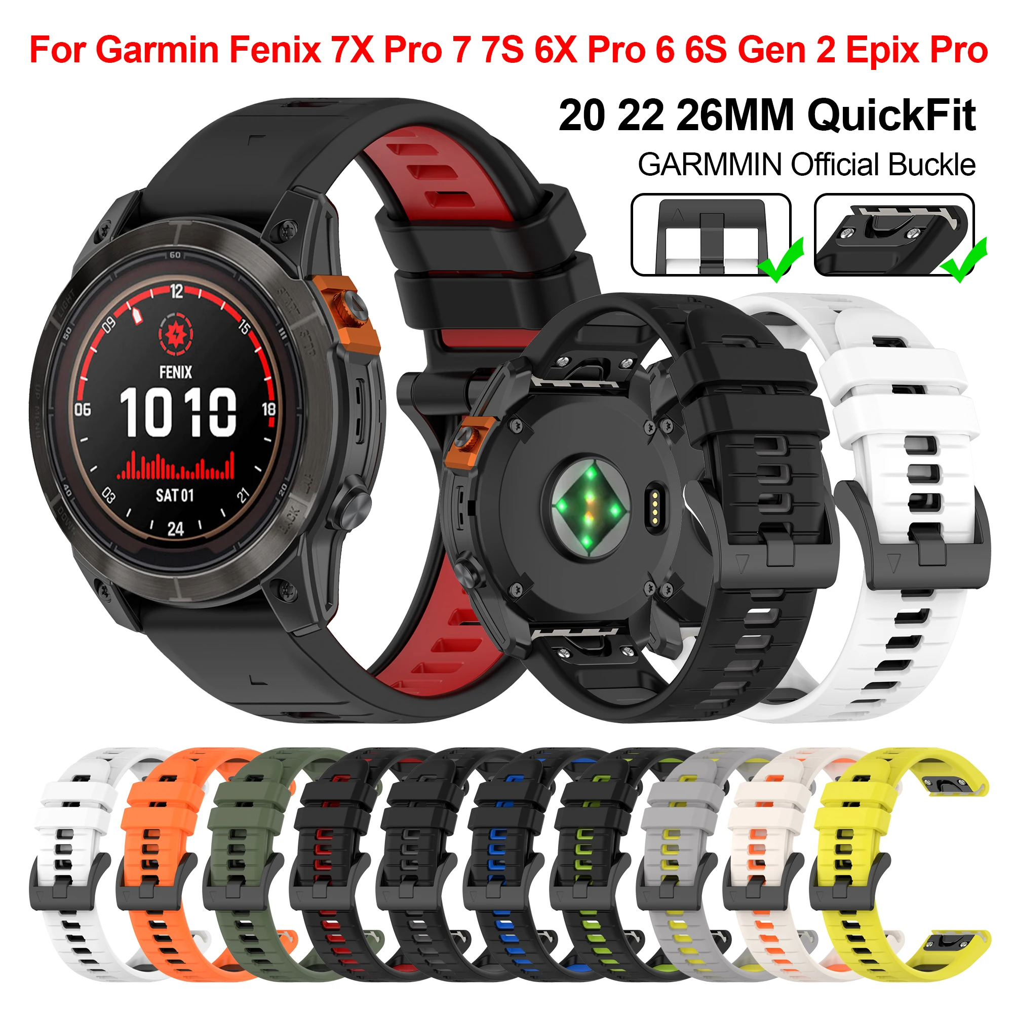 Ремешок силиконовый для наручных часов Garmin Fenix 7X Pro 7 7S 6X 6 5X 5 5S Plus 3HR D2 20 22 26 мм
