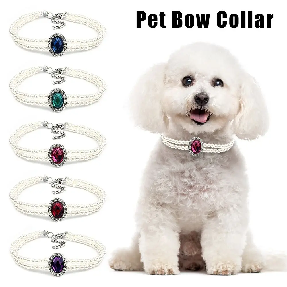 

Cute Pet Products Adjustable Puppy Accessories Cat Jewelry Pet Bow Collar Pearl Necklace Bow Dog Bell