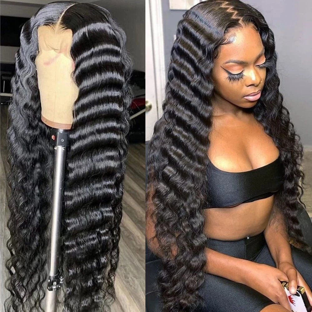 

30 32 inch Deep Wave 13x4 Lace Frontal Human Hair Wigs Brazilian 4x4 Lace Closure Wig Cheaper Natural Hair Wigs 180% Density