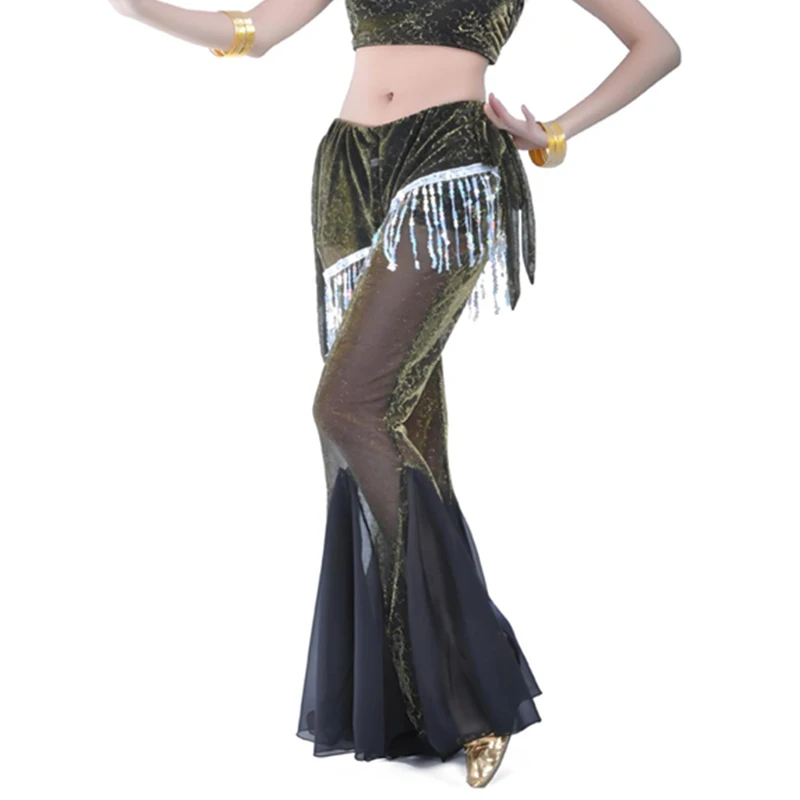 Женские брюки для танца живота блестящие с кисточками брюки-клеш выступления на