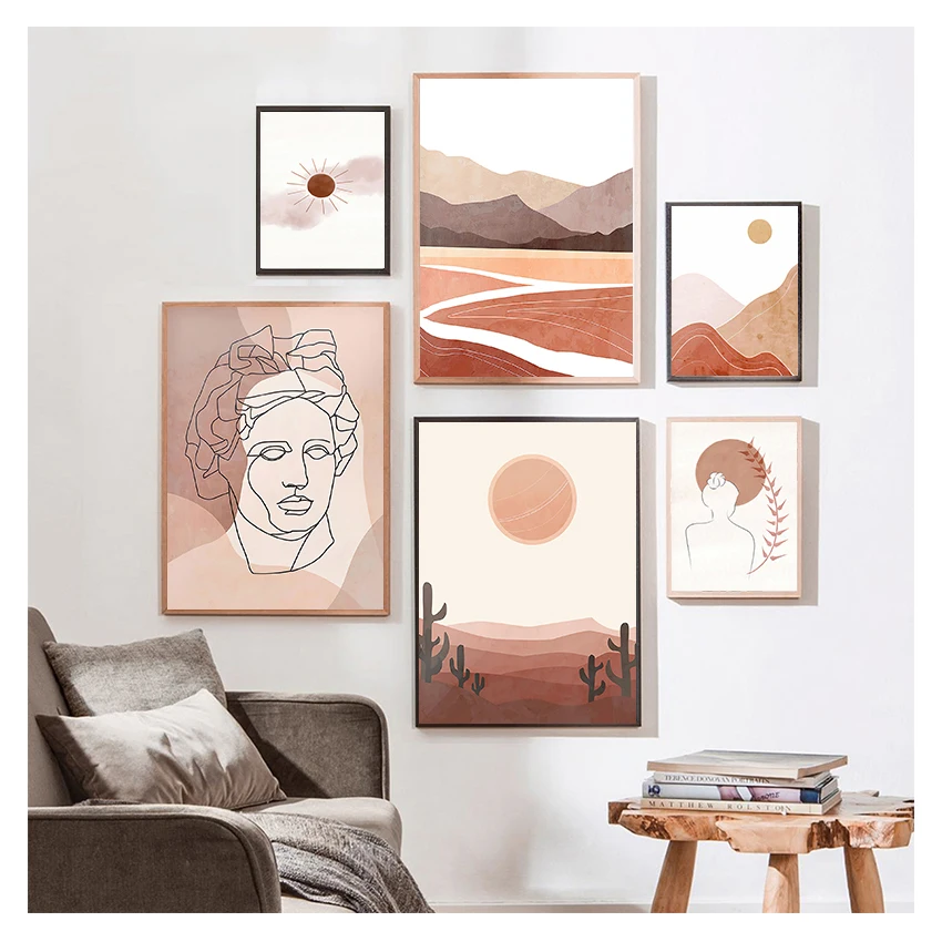 

Abstract Landscape Sun Line body Wall Art Canvas Painting Nordic Posters Prints Wall Pictures For Living Room Home Decor Orange