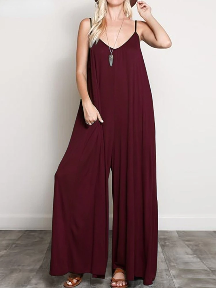 

Summer New Fashion Ladies Jumpsuit Sexy V-neck Suspenders Halter Jumpsuit Wide-leg Pants Loose and Comfortable Casual Simple
