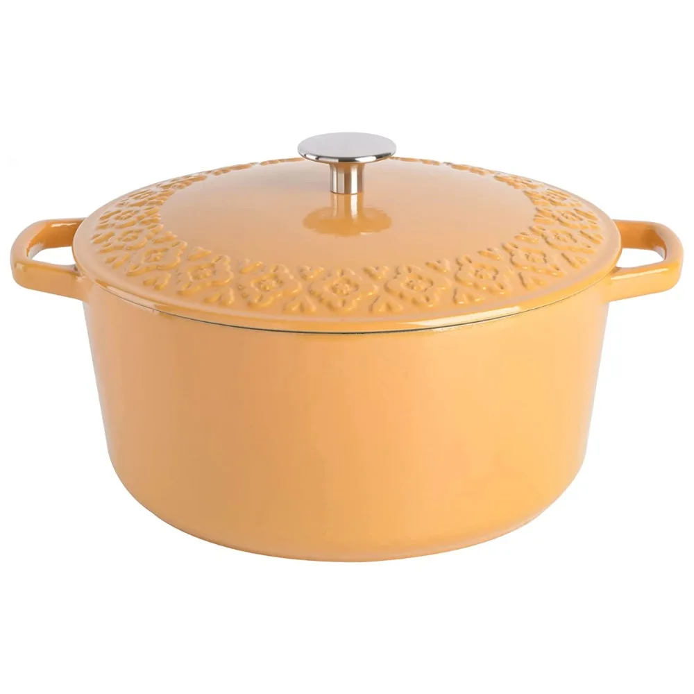 

6-Quart Nonstick Cast Iron Dutch Oven With Embossed Lid Honey Gold One-Pot Oven-to-Table Enameled Cast Iron Easy Clean