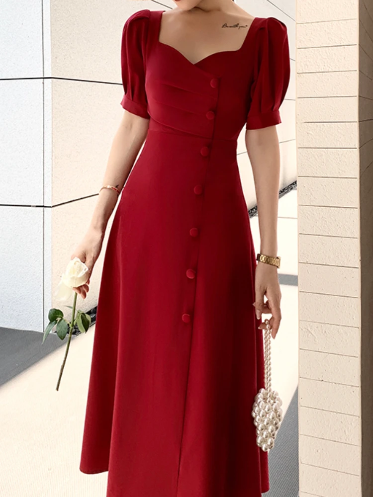 

Женское элегантное платье-трапеция средней длины, черное приталенное Плиссированное повседневное винтажное платье с коротким рукавом, мод...