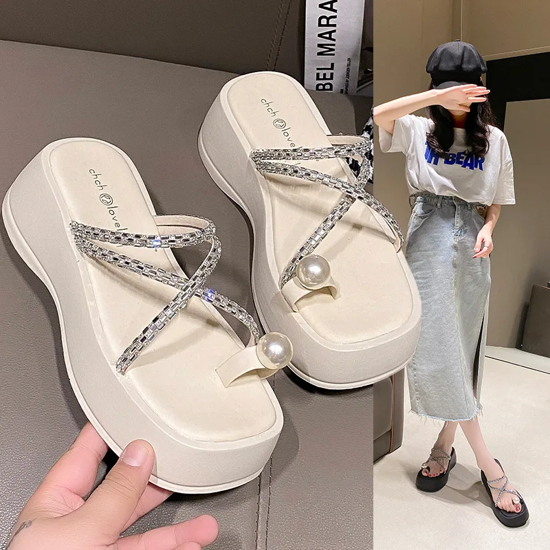 

Beach Shoes Slippers Casual Square Toe Big Size Low Slides Slipers Women Sabot Luxury Summer 2023 Soft Flat Ethnic PU Sewing Rub
