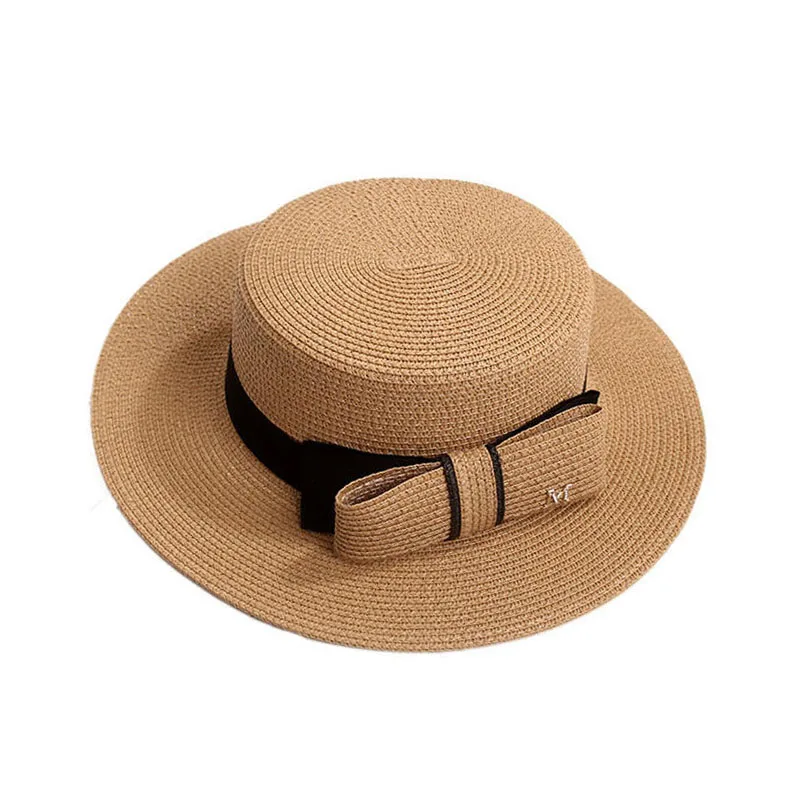 

Шляпа Соломенная женская летняя широкополая с плоским верхом и бантом