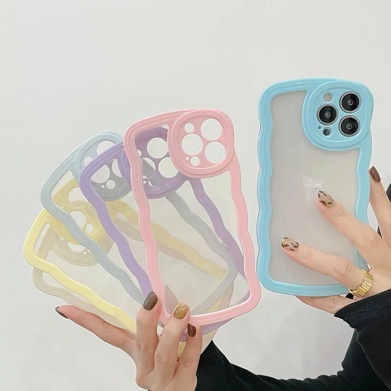 

2in1 Hybrid Shockproof Candy Color Case for iPhone 12 11 13 Pro Max Xs XR Wave Camera Protect Cute Hard Bumper Cover Capa Aesthe