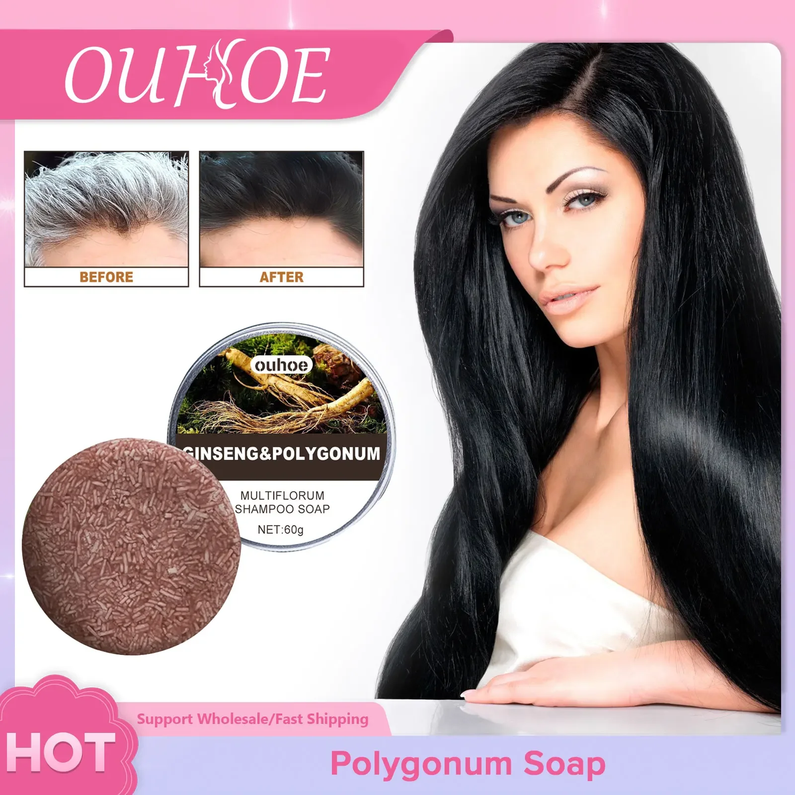 

Polygonum Darkening Hair Shampoo Bar Dye Canas Black Prevent Loss Firming Anti Dandruff Effective Strengthen Nourish Hair Roots