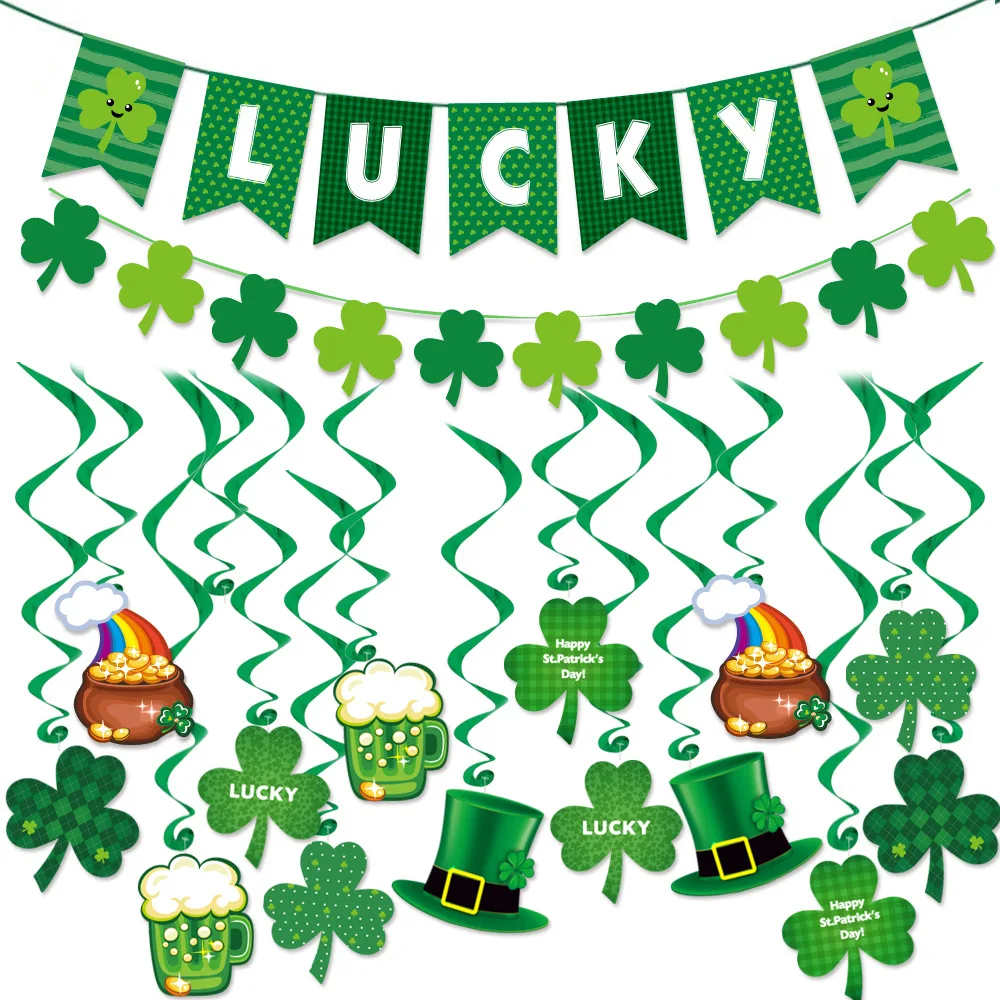 

St. Patrick 's Day Decorations Lucky Irish Shamrock Banner For St.Patrick's Day With Shamrock Balloons Irish Fesitival Party Sup