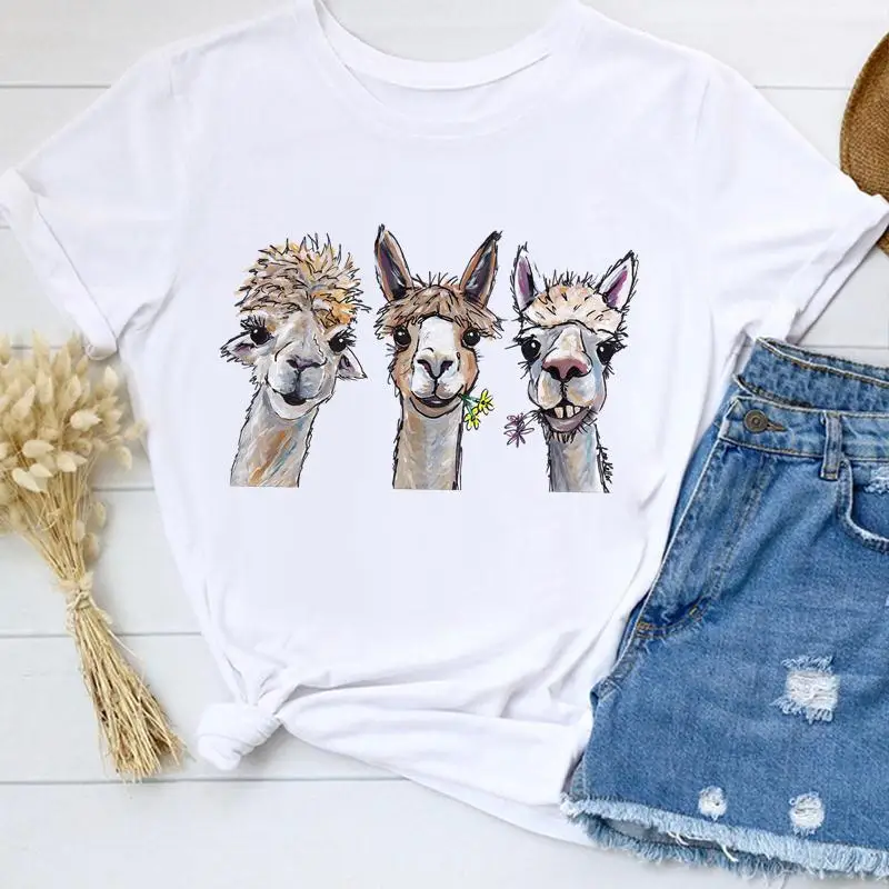 

Women animal face watercolor 2022 Clothing Clothes Fashion Short Sleeve Graphic Tee Female Summer Top Casual Tshirt T-shirt