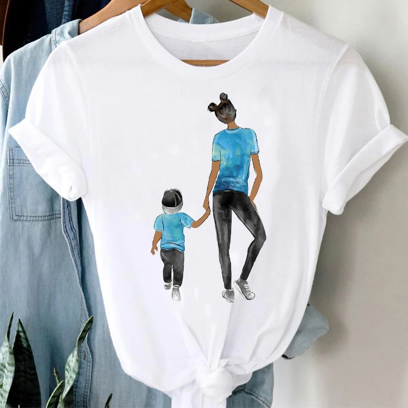 

T-shirts Women 90s Watercolor Cartoon Boy Son Mom Mother Mama Fashion Clothes Stylish Tshirt Top Lady Print 2021 Tee T-Shirt