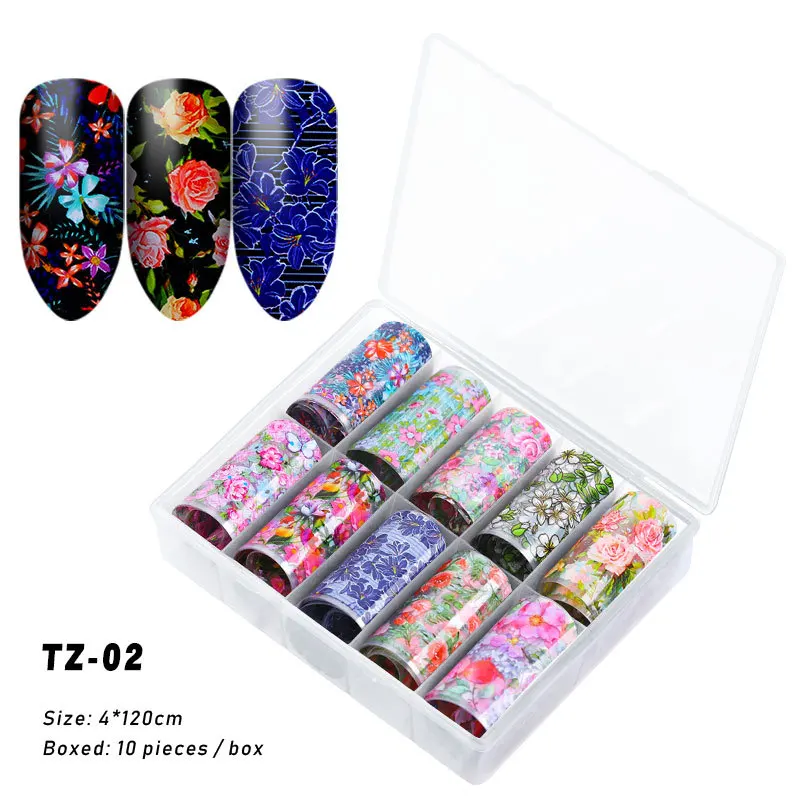 

Colorful Flowers 10Pc 4X120Cm Holographic Nail Art Transfer Foil Sticker Paper Wraps Adhesive Decals Nails Decoration Accessorie