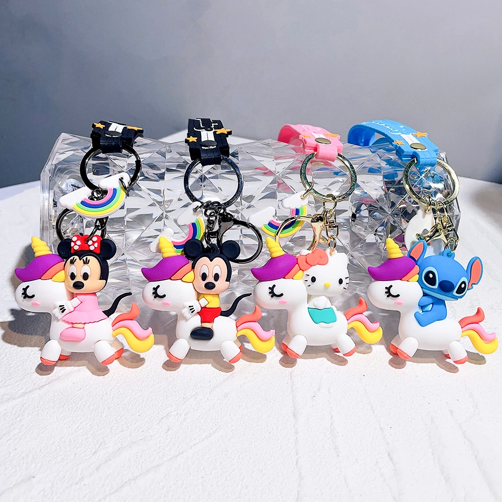 

Kawaii Hello Kitty PVC Figurine Model Keychain Q Version Stitch Pikachu Mario Pendant Keyring Women Backpack Ornament Toy Gift