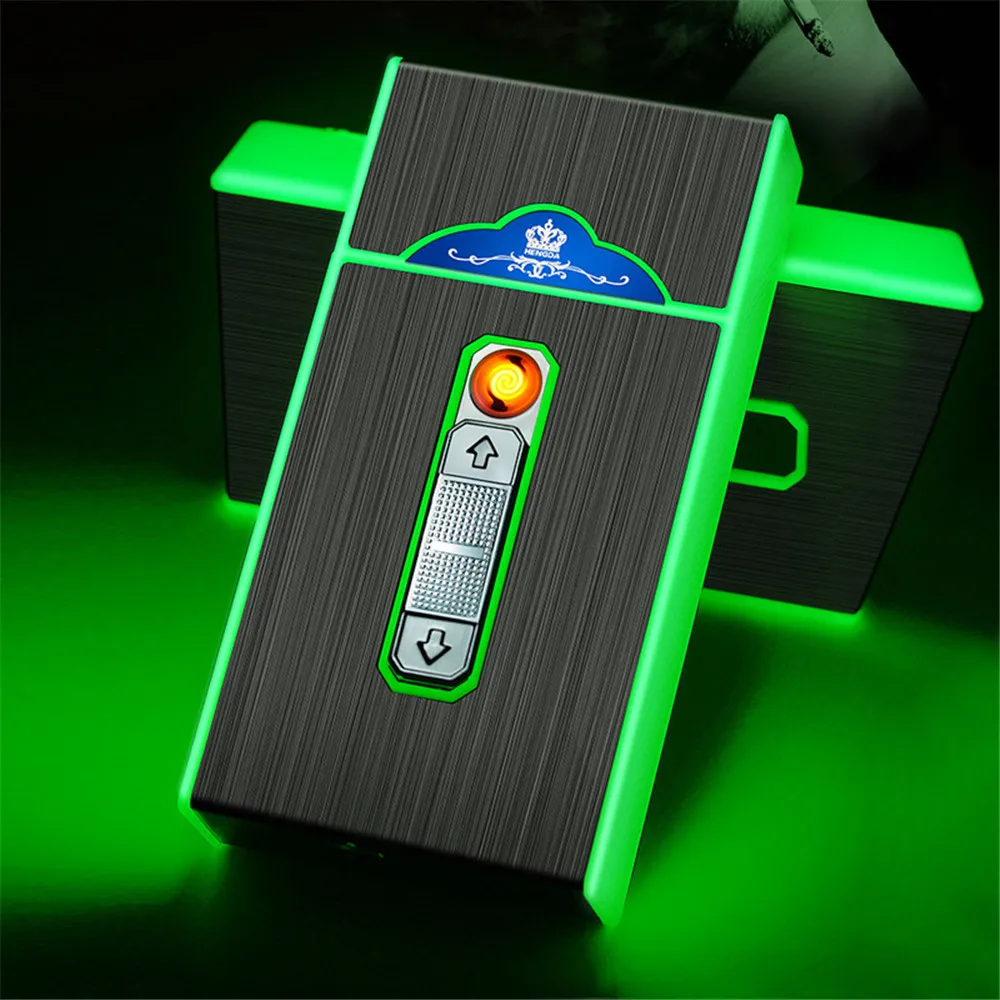 

Luminous Lady Cigarette Case With USB Lighter Can Hold 20pcs 100mm Cigarette 2-in-1 Waterproof Rechargeable Cigarette Box Holder