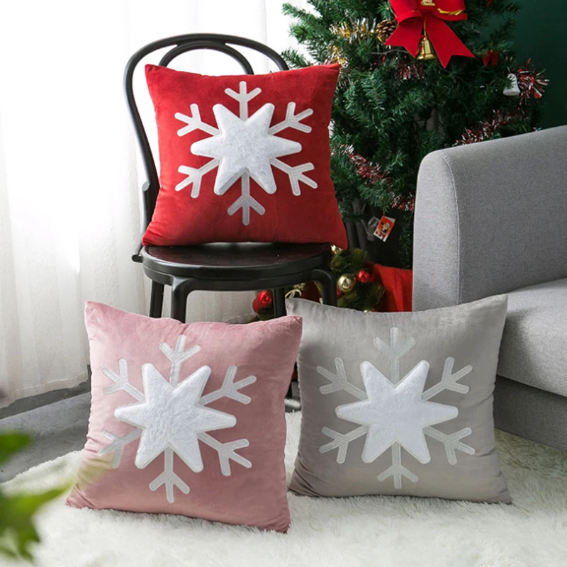 

Red Christmas Cushion Cover 45X45 Snowflake Velvet Hugging Pillow Cover Cover Fashion Christmas Home Decoration for Sofa Bedroom