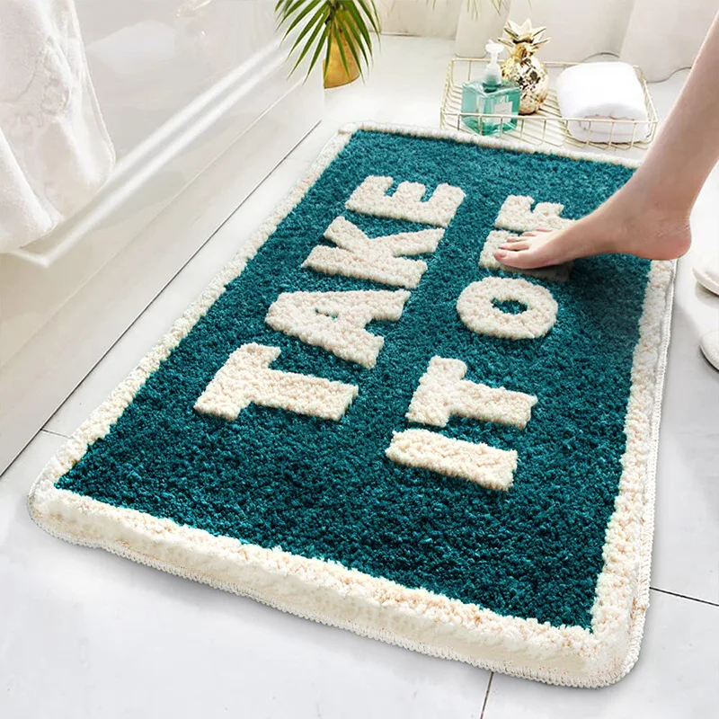 

Thickened Bathroom Mat Superfine Fiber Bathroom Door Mat Super Soft Flocking Absorbent Floor Mats Simple Rug for Door Home Decor