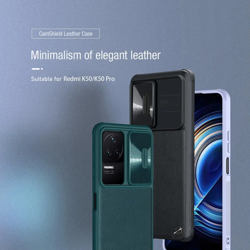 NILLKIN for Xiaomi Redmi K50 Case,CamShield Leather Case Slide Camera Protection TPU+PC Back Cover for Redmi K40S K50 Pro