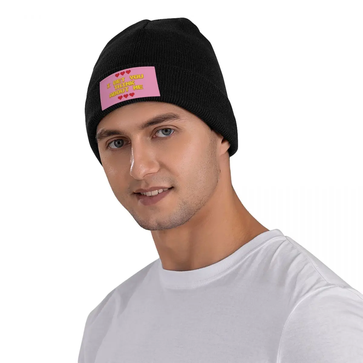 

I BET YOU Knitted Hat Velvet Applique Elastic Festival Gift