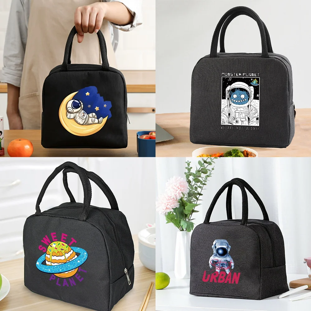 

Insulated Lunch Bag Zipper Cooler Tote Thermal Bag Lunch Box Canvas Food Picnic Lunch Bags for Work Handbag Astronaut Pattern