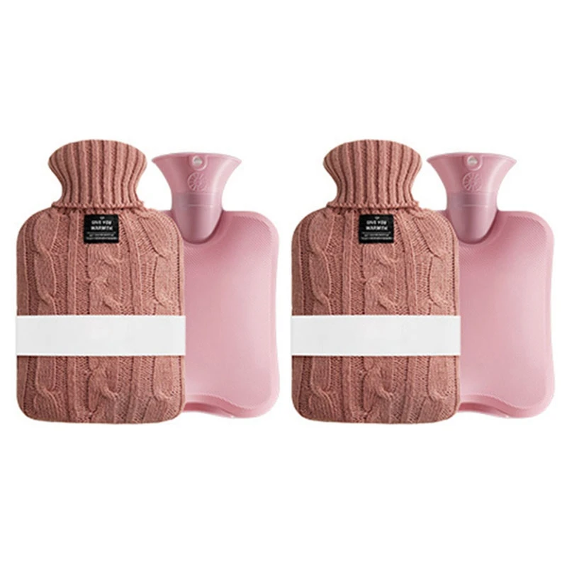 

2 х 1000 мл большая вязаная бутылка для горячей воды, однотонная сумка с наполнением водой, тканевый чехол, грелка для рук, зимняя бутылка для горячей воды