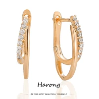 harong simple geometric crystal stud earrings copper rose gold color aesthetic women jewelry accessories gifts for wedding