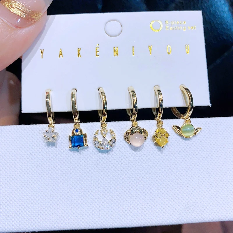 MIGGA 6 шт. многоцветные кубические циркониевые камни висячие серьги набор уникального дизайна женские модные ювелирные изделия