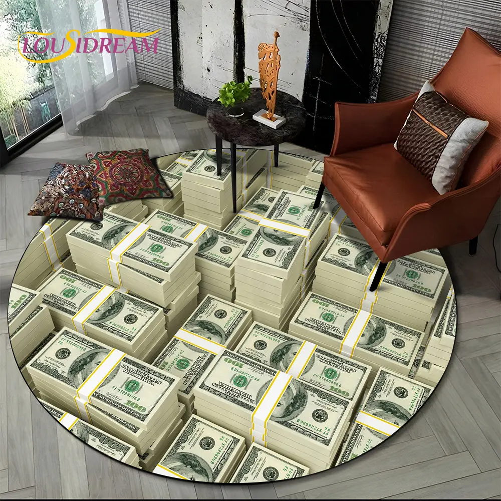 

3D Illusion Dollar Euro Money Pattern Round Area Rug,Carpet for Living Room Bedroom Sofa Playroom Decor,kids Non-slip Floor Mat