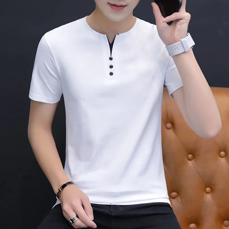 

Summer Top Men T-shirt Casual Short Sleeve Cotton Business T-shirts Men Slim Fil Solid Color Cotton T Shirt Men Fashions