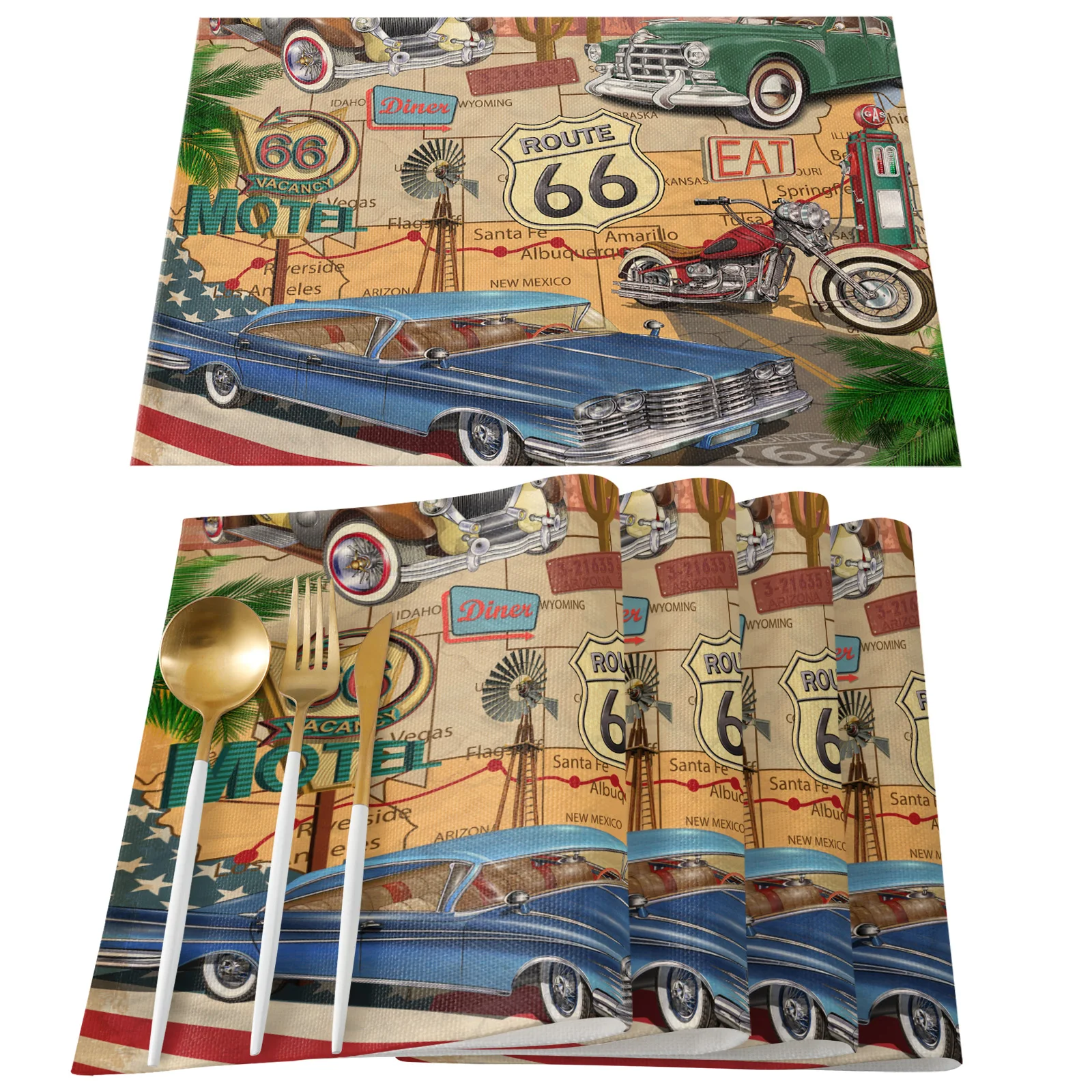 Retro Route 66 Poster Tablecloth Kitchen Rectangular Dining Table Waterproof Sofa Coffee Mat | Дом и сад