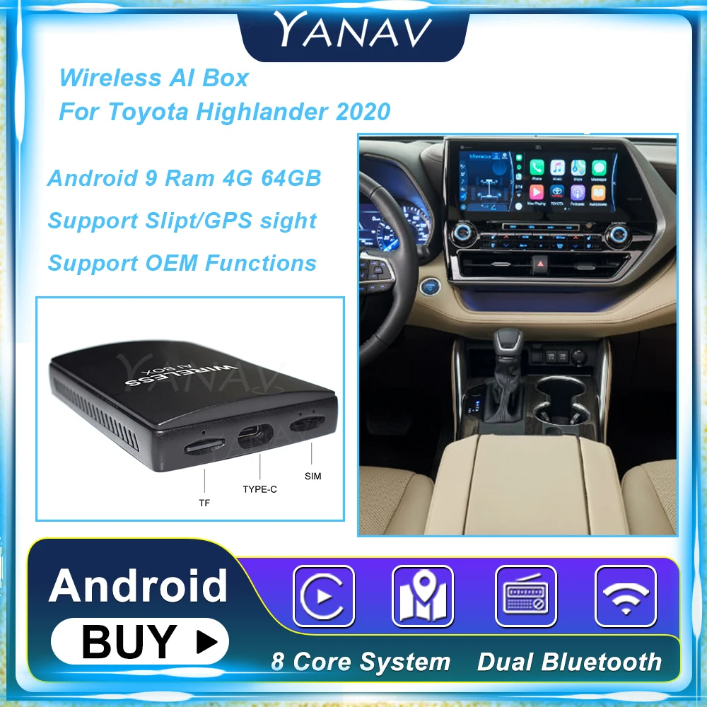 

Android 9 4G 64 Гб Carplay Беспроводная Ai-приставка для Toyota Highlander 2020 Android Авто Qualcomm 450 Plug and Play AI адаптер