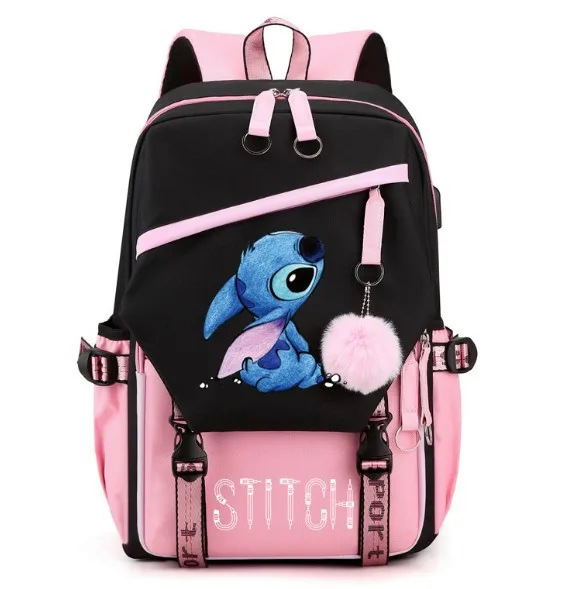 

Disney Kawaii Stitch Bag Zipper USB Charging Mochila Capacity Backpack Women Kpop School Bags for Teenage Laptop Travel Backpack