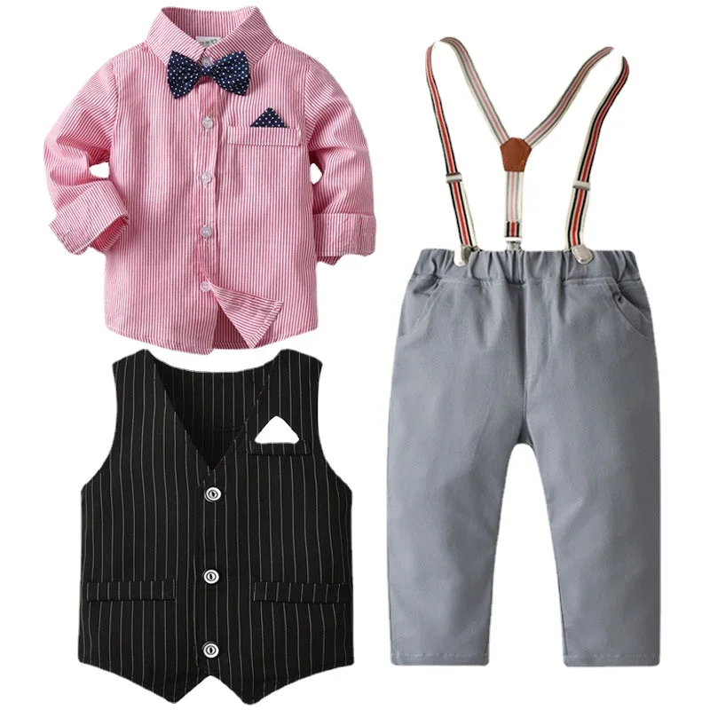 

Новинка 2022, модная летняя детская одежда, жилет с цепочкой для малышей, джентльменский костюм, жилет для мальчиков, галстук, рубашка из трех ...