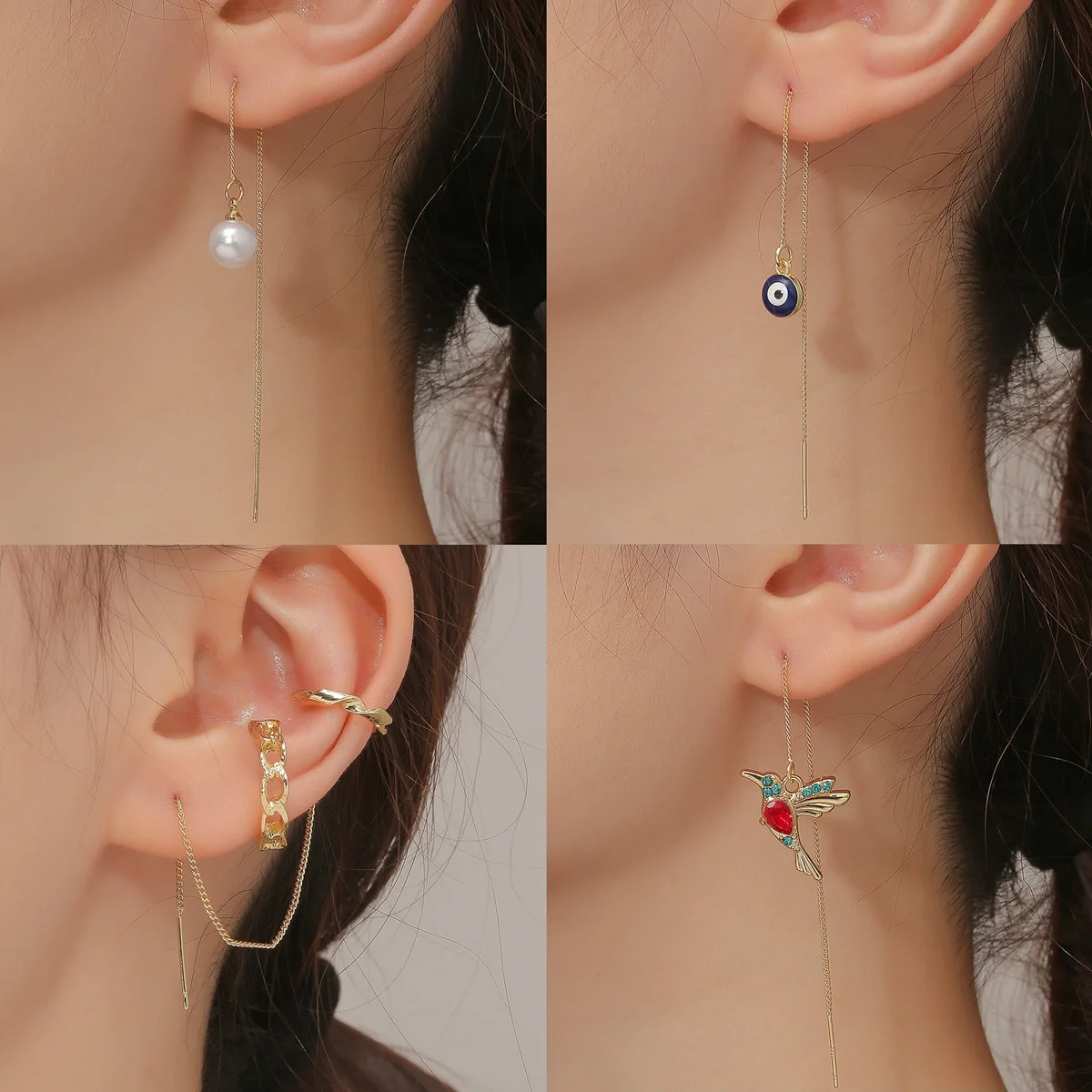 

Crystal Hummingbird Earrings Long Tassels Threader Dangle Earrings Colorful Cute Animal Bird Dangle Earrings for Women Girls