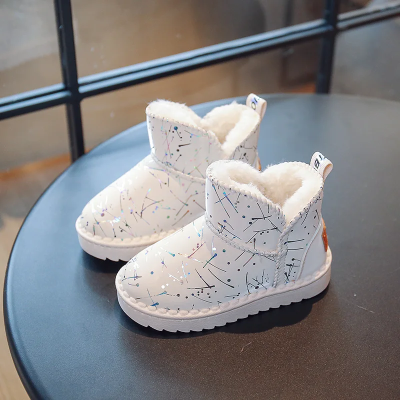 

Winter Baby Snow Boots for Kids Girls Children Boys Outdoor Warm Non-Slip Off White Plus Fur Boots Toddler Casual Cotton Shoes