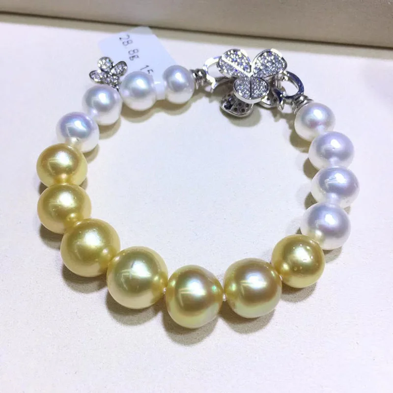 

Элегантный женский браслет-талисман 7,5 дюйма 10-11 мм из натурального белого золота