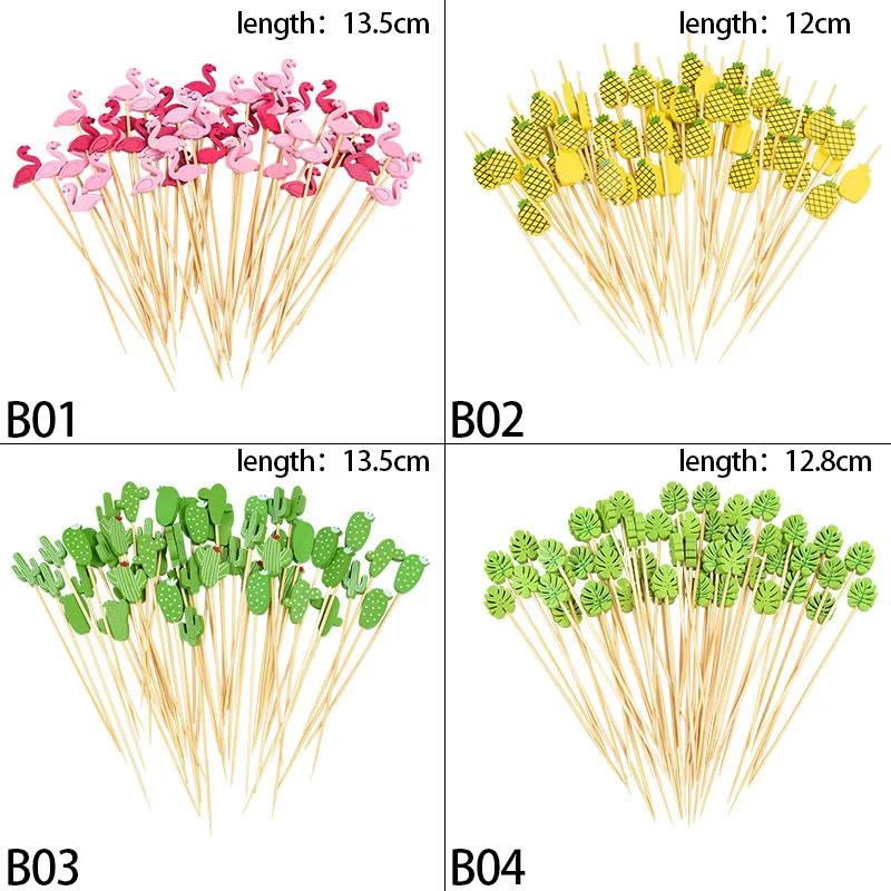 100 искусственный кактус в форме фламинго бамбуковая палочка Фруктовые палочки