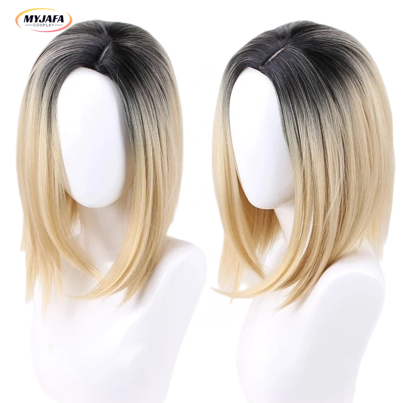 Halloween Bride of Chucky Women Tiffany Blonde Omber Black Hair Middle Parting Wigs Jennifer Tilly Cosplay Wig + WigCap