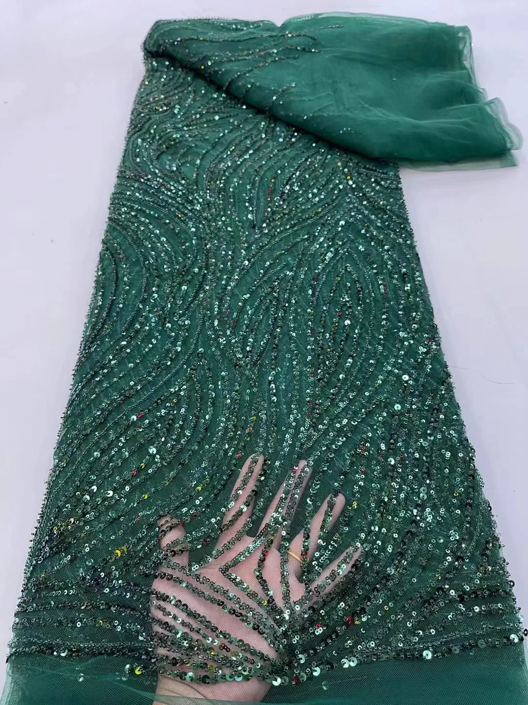 

African High-end Mesh Handmade Beaded Lace Fabric 2022 High Quality French Net Tulle Lace Fabrics Nigerian Green Lace
