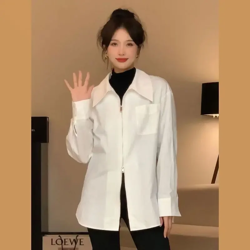 Женская тонкая свободная офисная одежда на молнии с длинным рукавом и отложным