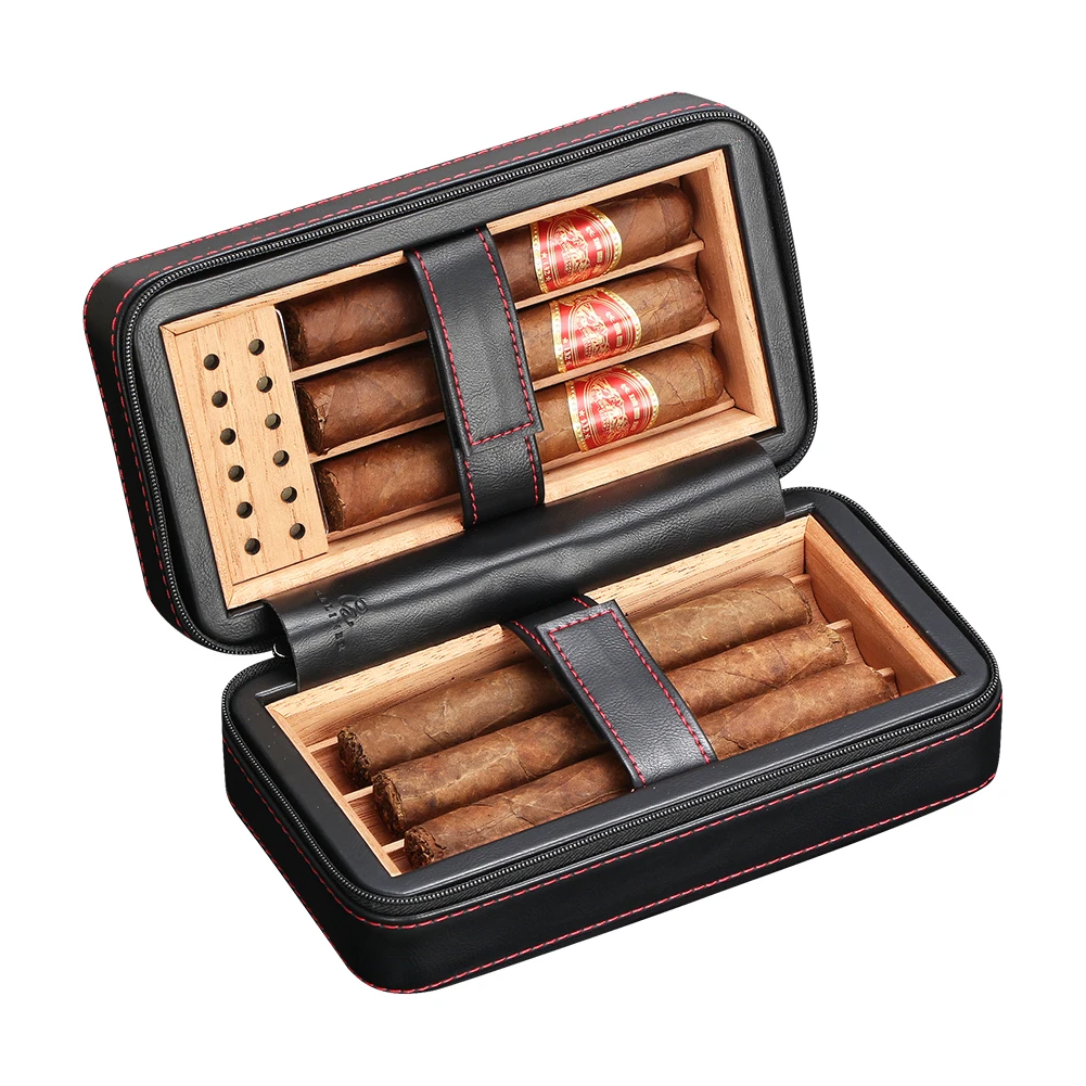 

GALINER Leather Travel Cigar Case Portable Cedar Wood Lined Humidor Box Fit 6 Cigars With Humidifier Smoking Gadgets