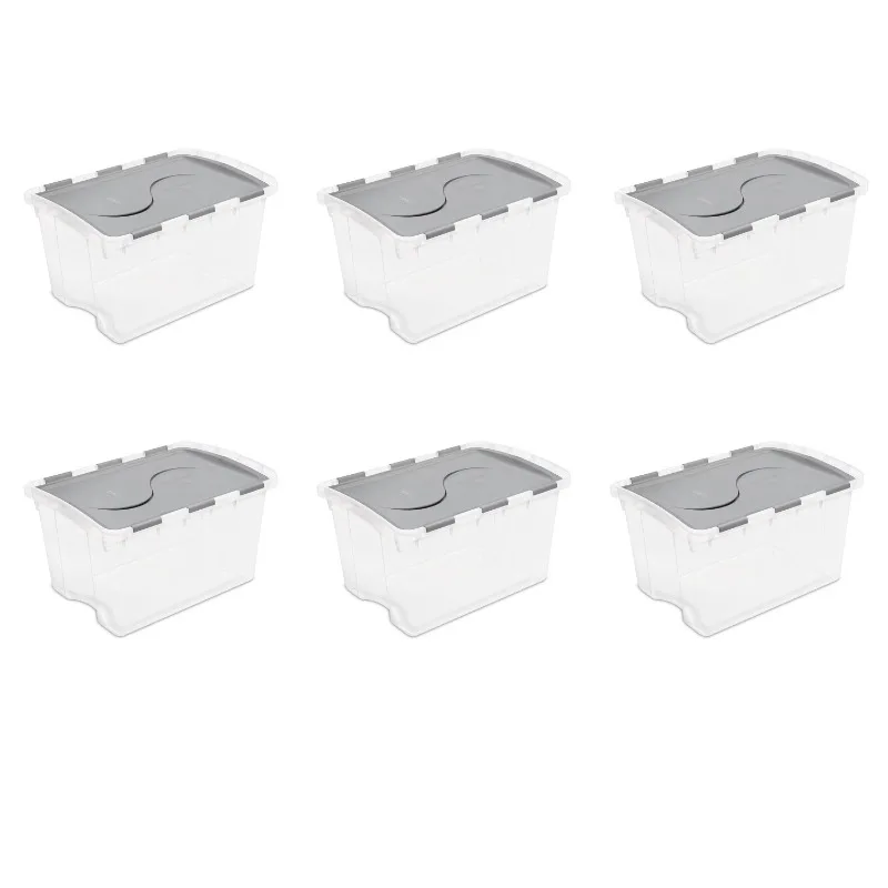 

LISM 48 Qt. Hinged Lid Storage Box Plastic, Titanium, Set of 6