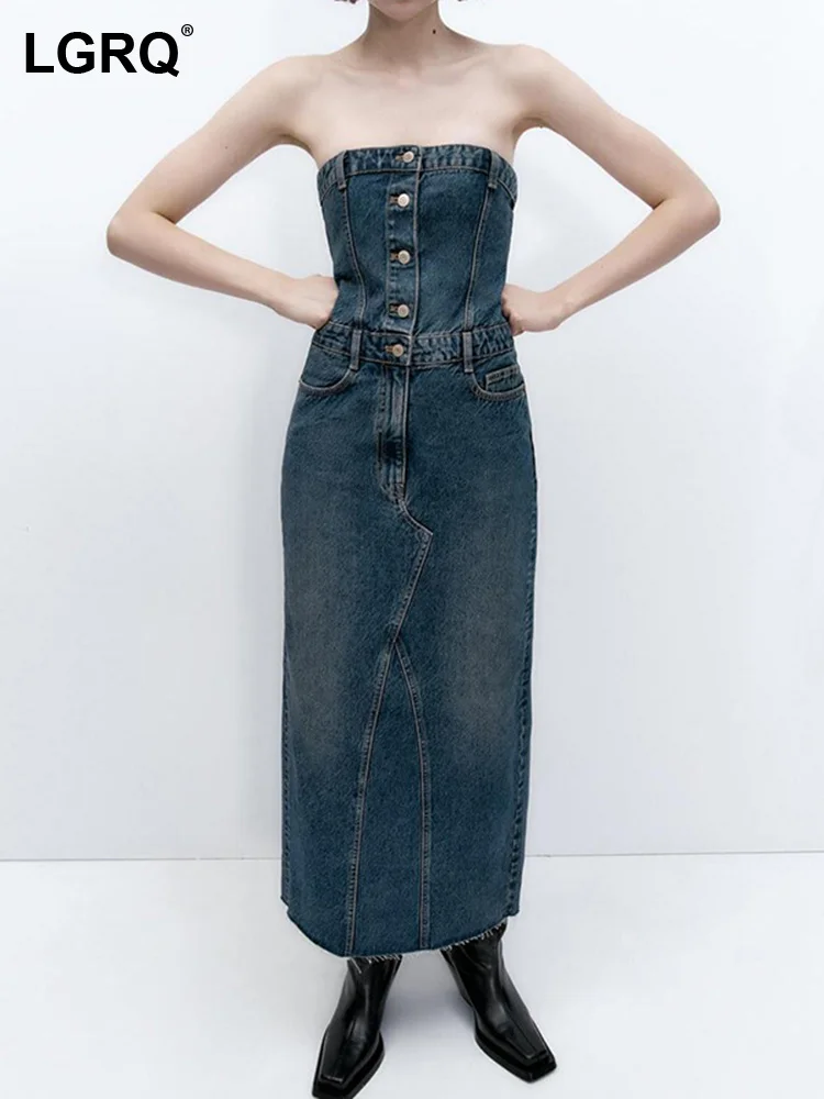 

Женский однотонный топ без рукавов LGRQ, прямой однобортный Топ составного кроя с воротником-лодочкой, модель 19J2358 на лето, 2023