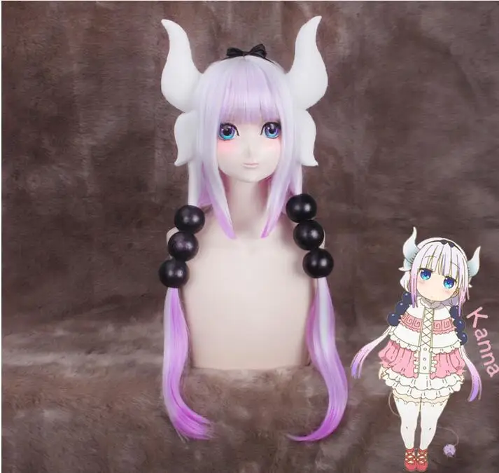 Anime Kobayashi-san Chi No Maid Dragon Kamui Kanna Wigs Gradient Cosplay Peluca Hair Ornaments Horns Headdress Accessories